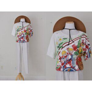 Vintage 80s Graphic Carducci Picnic Tee size‎ S